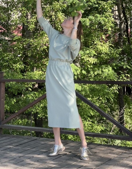 Комплект из хлопкового футера: джемпер и юбка с велюровым эффектом, фото 2