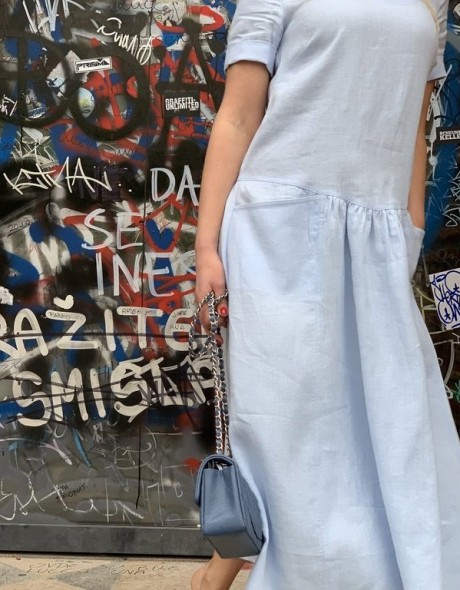 Платье женское из 100% льна, с косыми карманами, фото 2