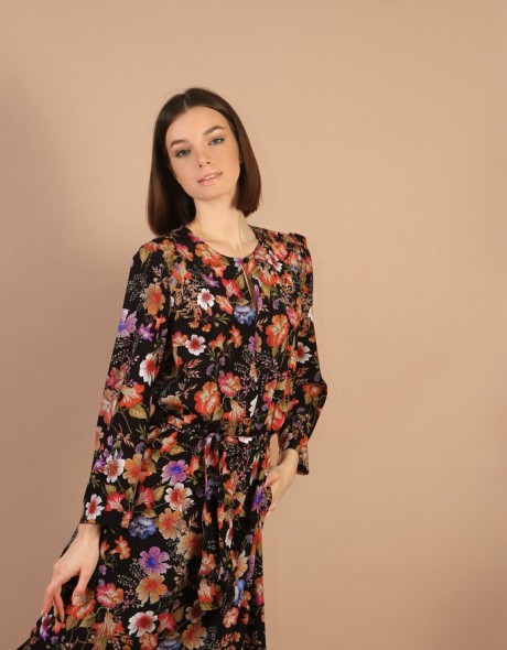 Шелковое платье с цветочным принтом и застежкой на пуговку, фото 3