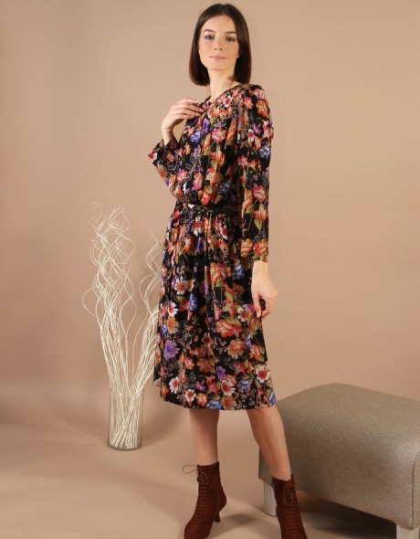 Шелковое платье с цветочным принтом и застежкой на пуговку, фото 2