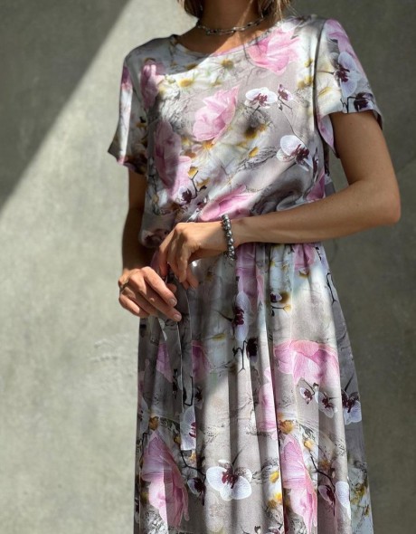 Платье с коротким рукавом из вискозы с поясом и круглым вырезом горловины, фото 3