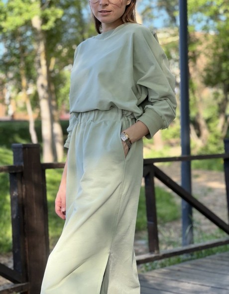 Комплект из хлопкового футера: джемпер и юбка с велюровым эффектом, фото 4