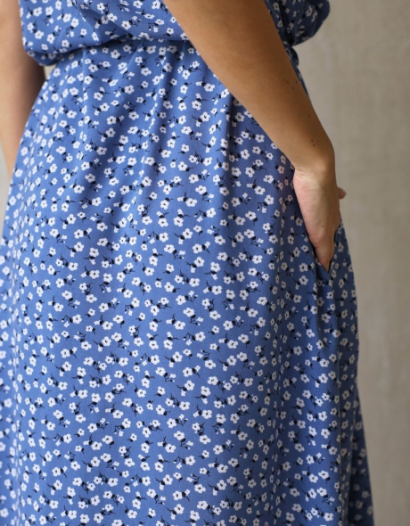 Платье вискозное длинное с поясом с мелким цветочным принтом, фото 2